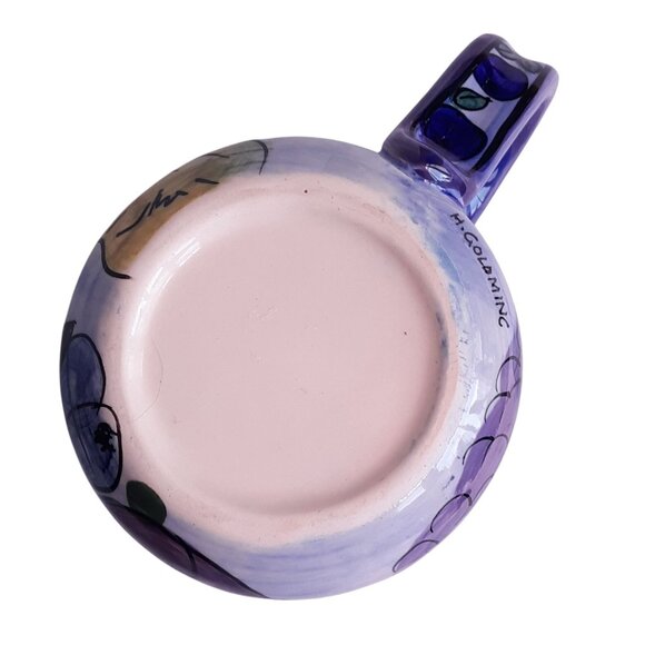 Handpainted Ceramic Fruit Design Coffee Mug With Purple Grapes Pears And Blueber - Picture 6 of 7